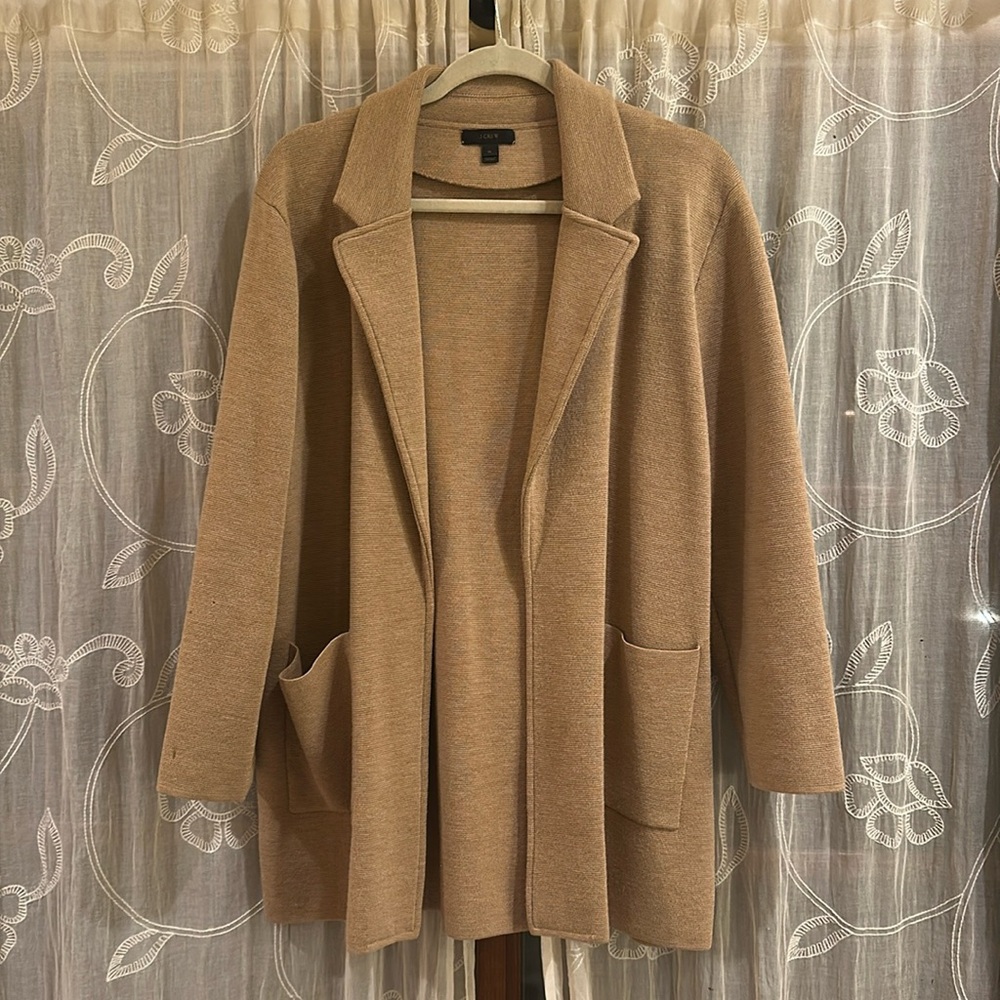J. Crew knit blazer, cardigan with collar and pockets, camel brown, XL